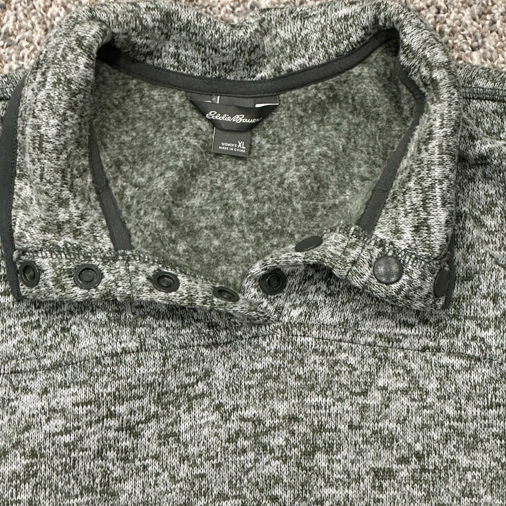 Eddie Bauer XL Quarter 1/4 Snap Sweatshirt Green Marble Long Sleeve Fleece EUC - Picture 6 of 8